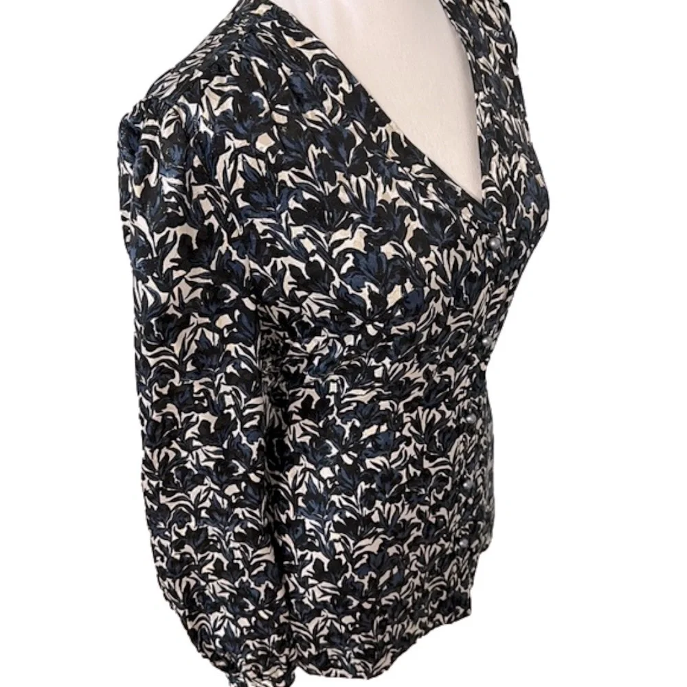 Tory Burch Caralyn Silk Floral Sheen Long Sleeve Button Down Blouse Shirt 4